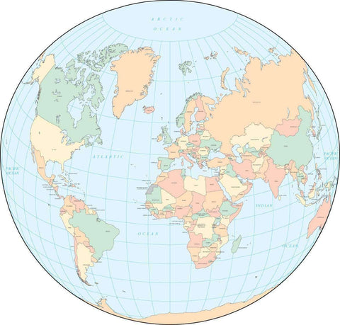 Digital World-in-a-Circle Map - Multi Color, Circular, with Countries