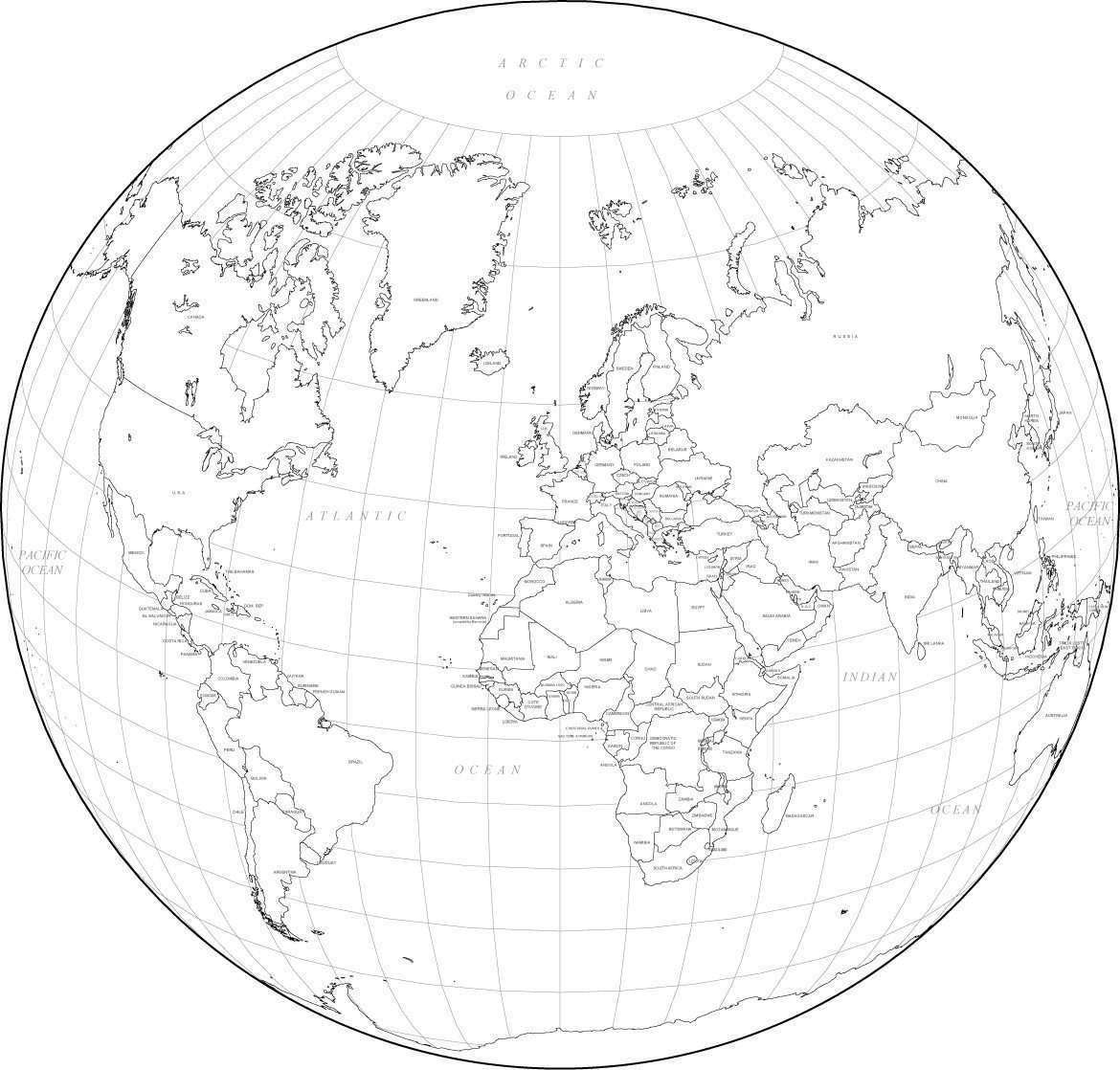 World Black & White Map with Countries - Circular Projection world-black-white-map-with-countries-circular-projection