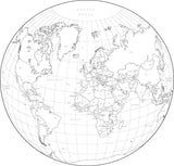 Digital World Map with Countries - Circular Projection - Black & White