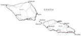 Samoa Black & White Map with Capital, Major Cities, Roads, and Water Features