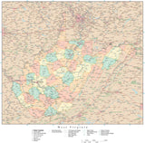 Detailed West Virginia Digital Map with Counties, Cities, Highways, Railroads, Airports, and more