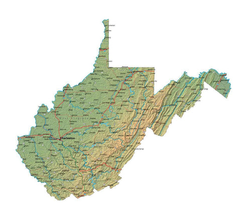 Digital West Virginia map in Fit Together style with Terrain WV-USA-852117