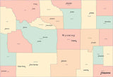 Multi Color Wyoming Map with Counties, Capitals, and Major Cities