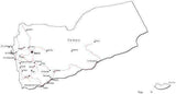 Yemen Black & White Map with Capital Major Cities and Roads
