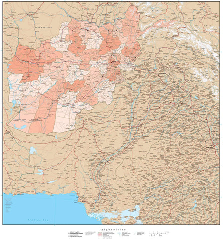 Afghanistan with Provinces & Districts Map