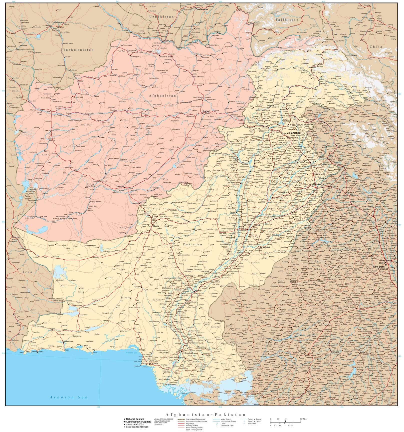 Afpak Map High Detail Afghanistan & Pakistan Map - 22 inches by 24 inches