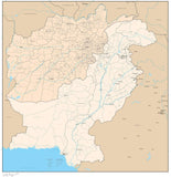 Afghanistan & Pakistan with Provinces & Districts Map - 22 inches by 24 inches