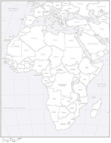 Digital Africa Map with Countries - Black & White
