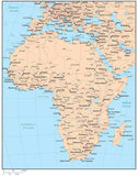 Single Color Africa Map with Countries, Capitals, Major Cities and Water Features