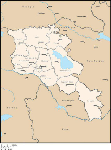 Armenia Digital Vector Map with Administrative Areas and Capitals