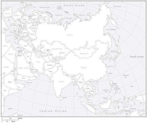 Digital Asia Map with Countries - Black & White