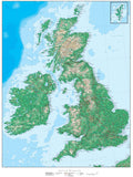 United Kingdom Map - 17 x 22 Inches - Land & Water Contours
