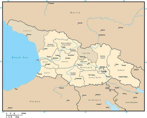 Georgia Digital Vector Map with Administrative Areas and Capitals