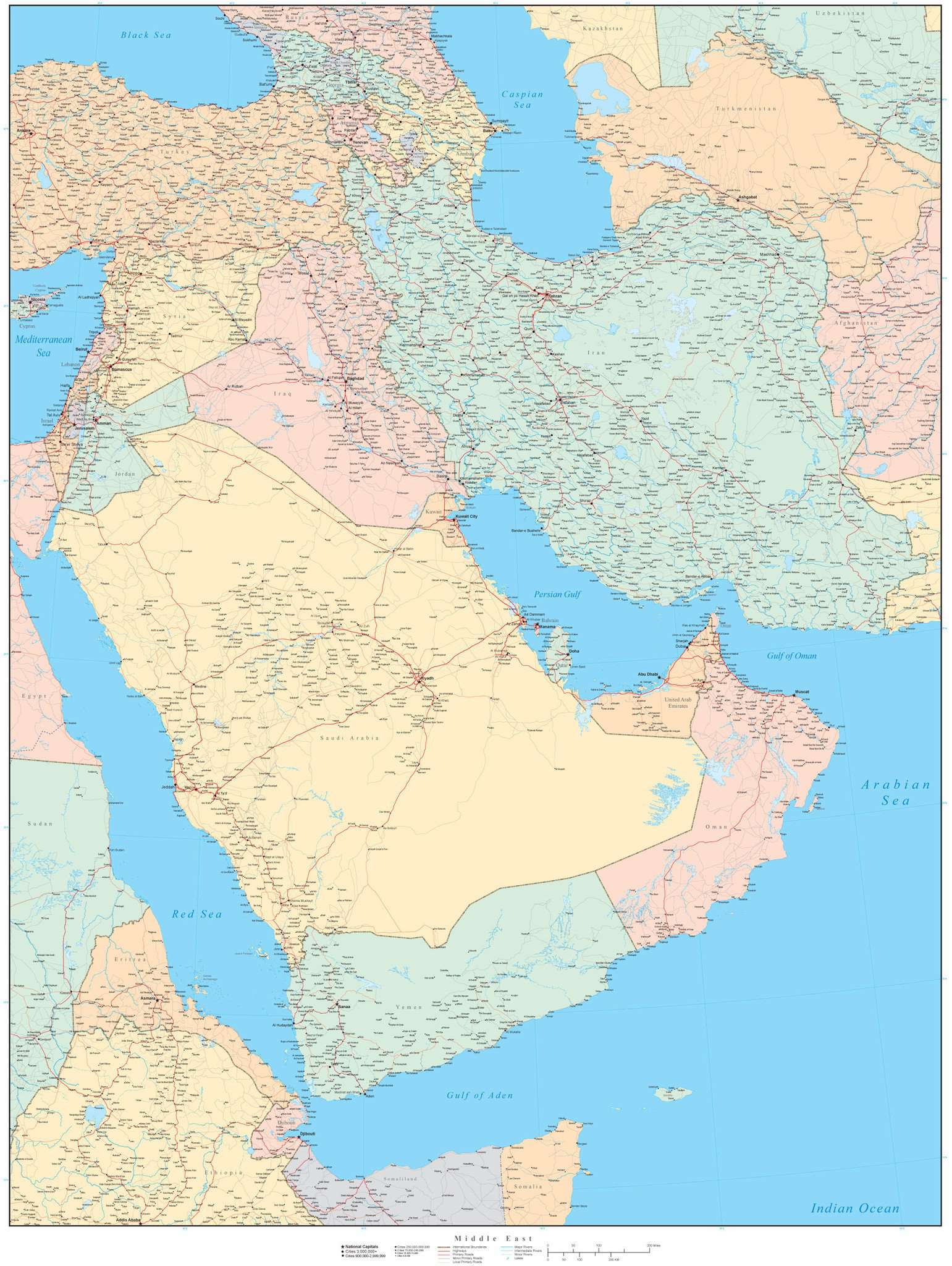 Poster Size Middle East map in Adobe Illustrator vector format poster-size-middle-east-map-in-adobe-illustrator-vector-format