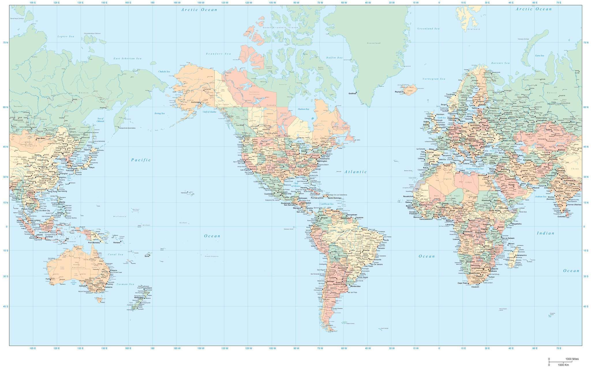 World Map With Scale In Miles