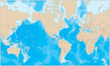 World Map with Political Boundaries and Contours in the Water