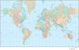 World Map with Time Zones - Mercator Projection
