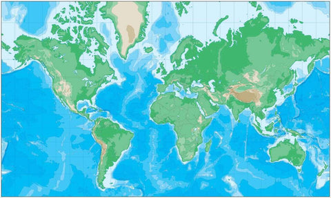 World Contour Map in Mercator Projection