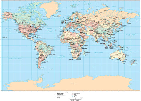 World Map - Europe / Africa Centered - Miller Projection