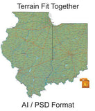 Fit Together 48 US States: with Counties and Terrain