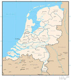 Netherlands Digital Vector Map with Province Areas and Capitals