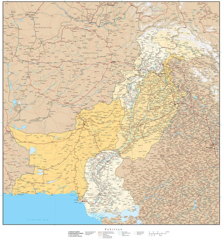 High Detail Pakistan Map with Provinces - 22 x 24 inches