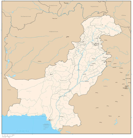 Pakistan with Provinces & Districts Map - 22 inches by 24 inches
