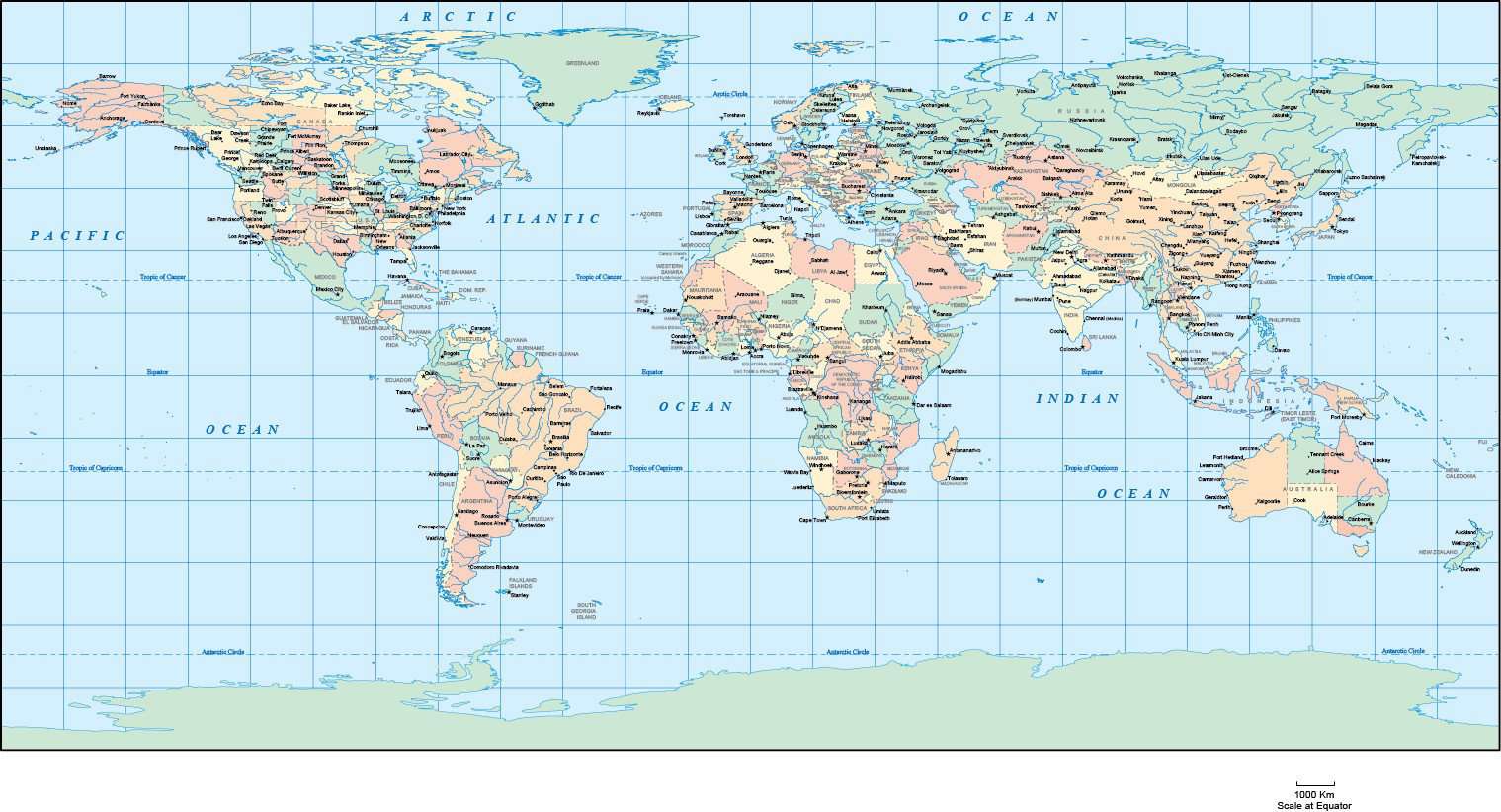 World Vector Map - Europe Centered with US States & Canadian Provinces