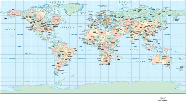 World Map - Platte Carre/Geographic/Rectangular Projection