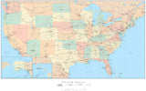 Poster Size USA Map with Counties  Cities  Interstates  and Water Features - Platte Carre Projection