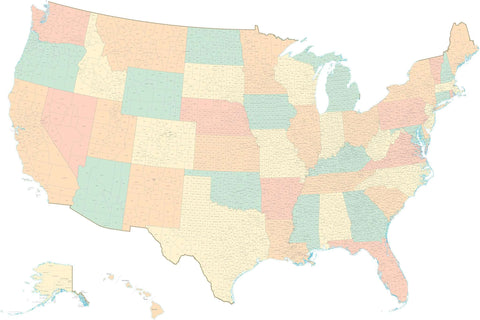 Poster Size USA Map with Counties - Curved Projection
