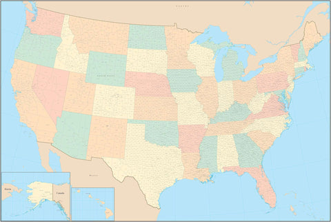 Poster Size USA Map with Counties and County Names