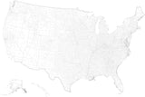 Poster Size Black & White USA Map with Counties