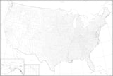 Poster Size Black & White USA Map with Counties - Curved Projection