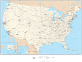 Poster Size USA Map with County Boundaries, Cities, Interstates, Water Features, and more