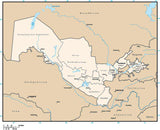 Uzbekistan Digital Vector Map with Administrative Areas and Capitals