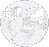 Black & White World Map with Countries  Capitals and Major Cities - WLDCIR-253553