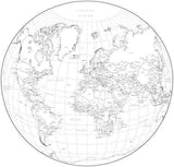 Black & White World Map with Countries  Capitals and Major Cities - WLDCIR-253565